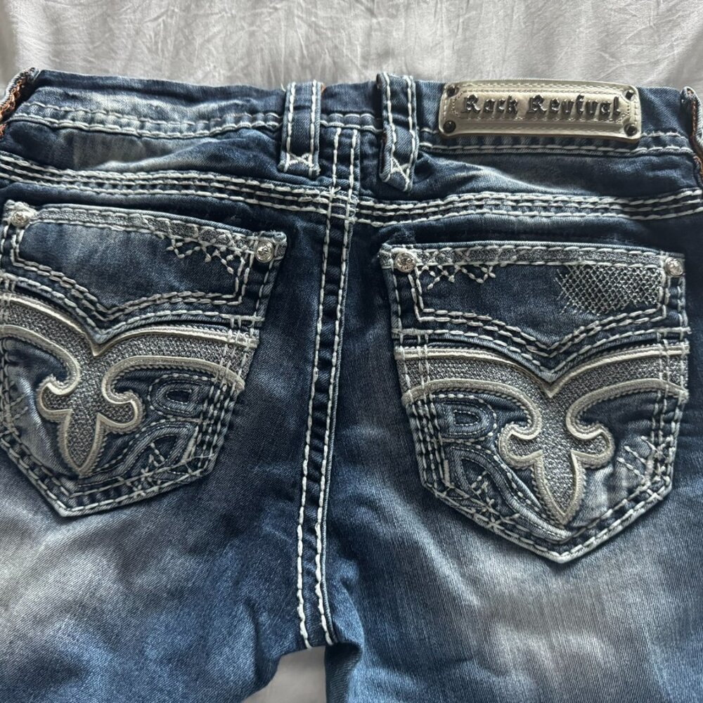 Rock Revival Stephanie Skinny Jeans Women’s Size 28 Embellished Flap Pocket Stre